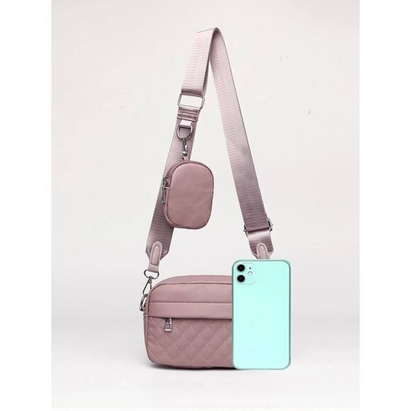 Quilted Crossbody Bags for Women Wide Strap Rectangle Shoulder Bags - Picture 4 of 7